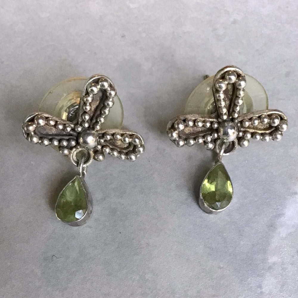 Sterling Silver and Peridot Drop Earrings